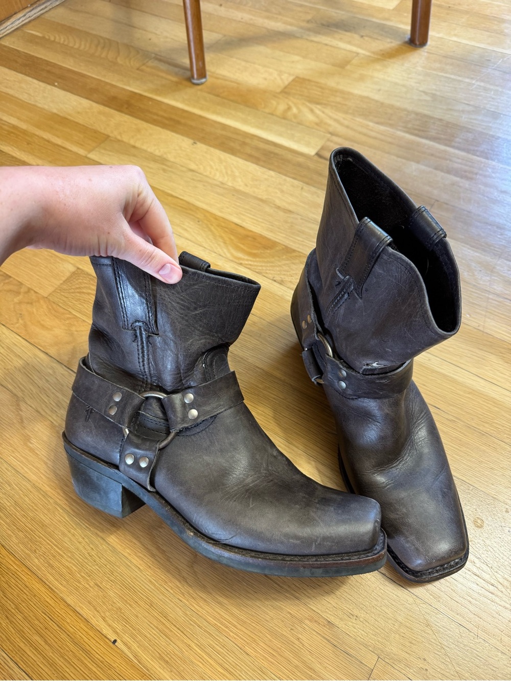 Frye Dark Brown Leather Harness Boots